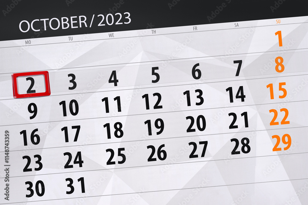 Fototapeta premium Calendar 2024, deadline, day, month, page, organizer, date, December, monday, number 2
