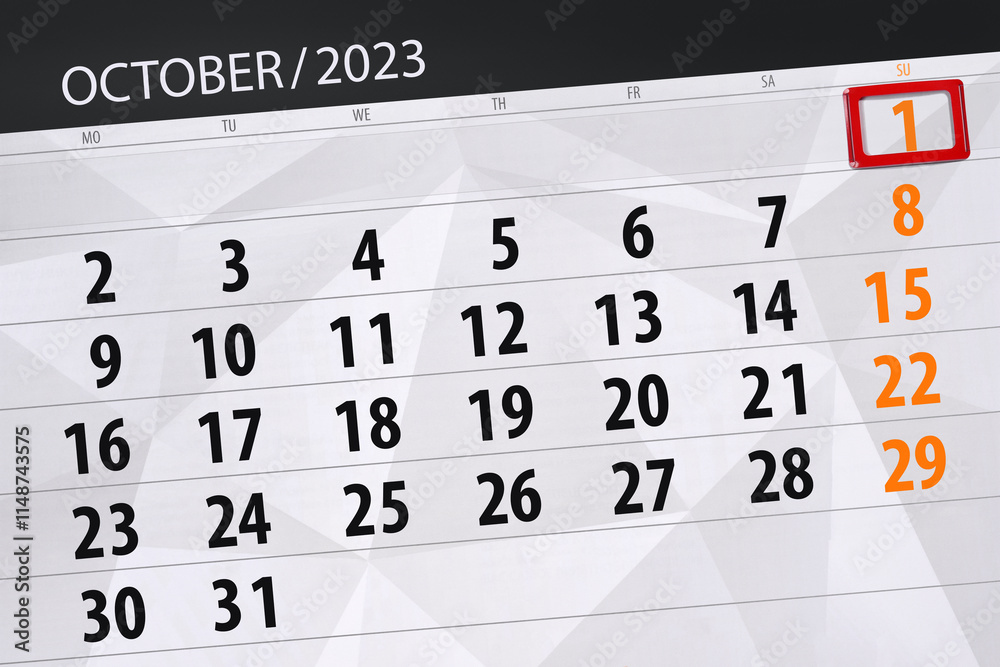 Fototapeta premium Calendar 2024, deadline, day, month, page, organizer, date, December, sunday, number 1
