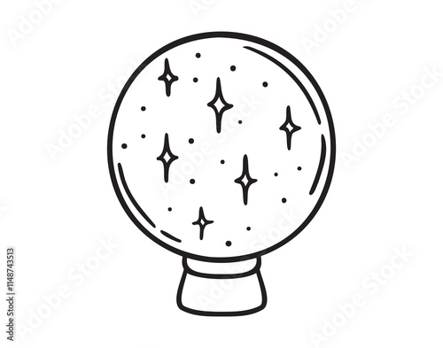 Magic crystal ball or divination ball doodle hand drawn icon. Outline drawing magic crystal ball or divination ball line clipart symbol