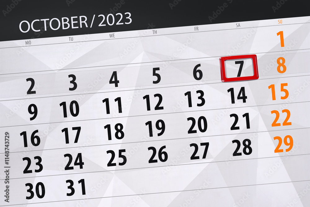 Fototapeta premium Calendar 2024, deadline, day, month, page, organizer, date, December, saturday, number 7
