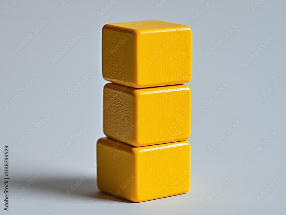 Three stacked yellow building blocks on a surface. Three stacked yellow building blocks on a surface.