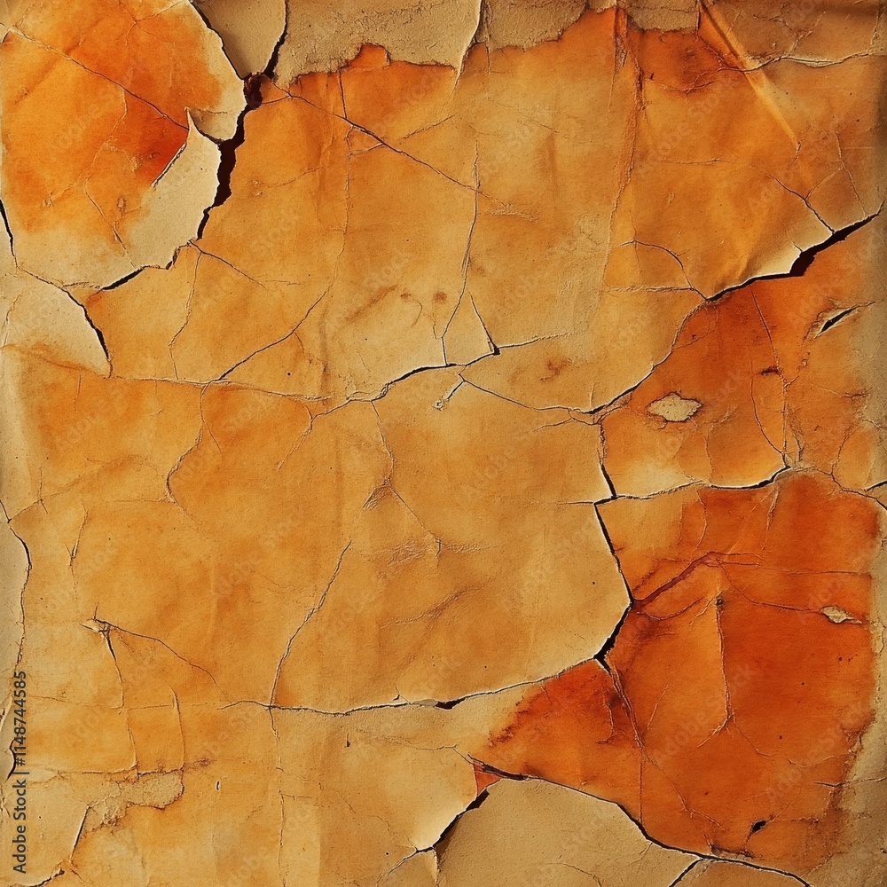 Naklejka premium Textured surface with cracked orange and brown layers.