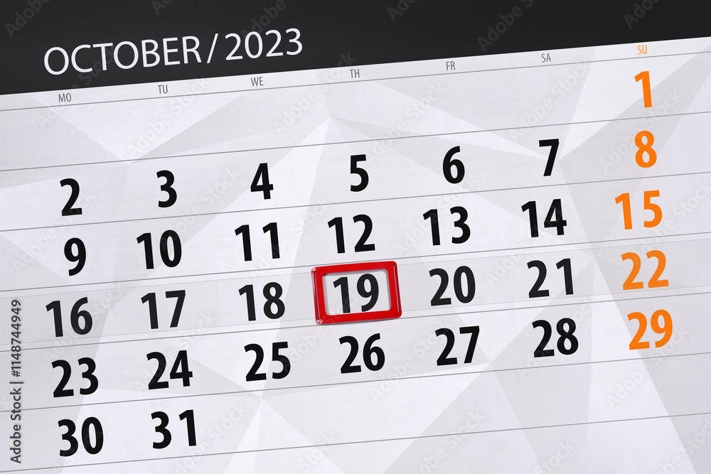 Obraz premium Calendar 2024, deadline, day, month, page, organizer, date, December, thursday, number 19