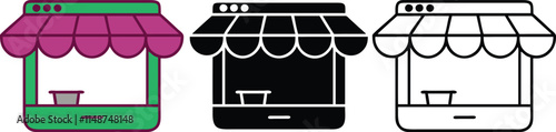 Online Shop Icons Ecommerce, Retail, Mobile Store, Business, Website, Digital Marketplace, Awning, S