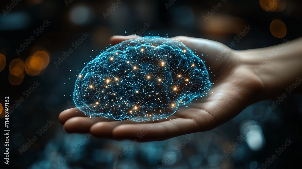 A man touching the brain working of Artificial Intelligence (AI). A man touching the brain working of Artificial Intelligence (AI).