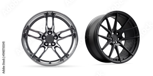 Sleek Black Alloy Wheel with Mulch-Spoke Design on a Transparent Background