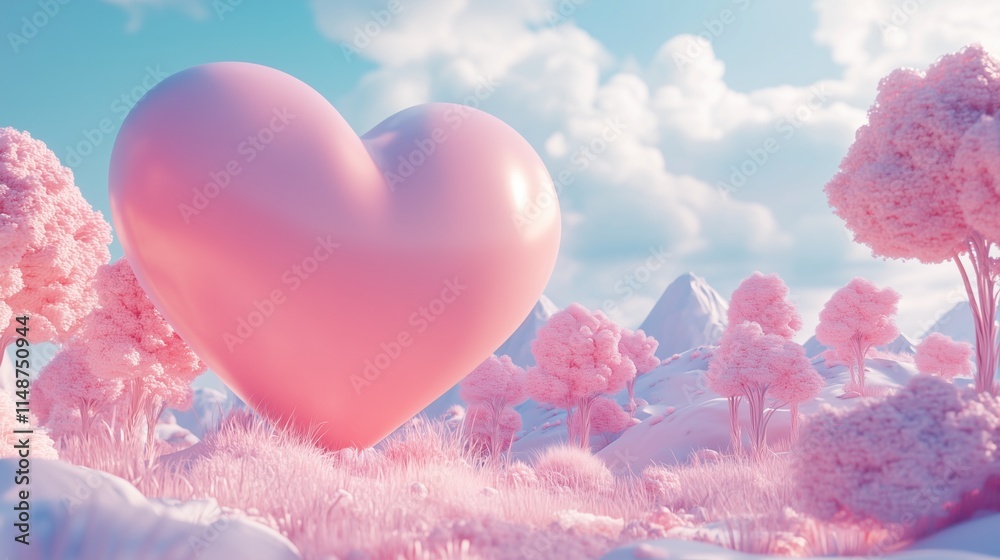 Obraz premium A huge pink love heart on a simple 3d background.