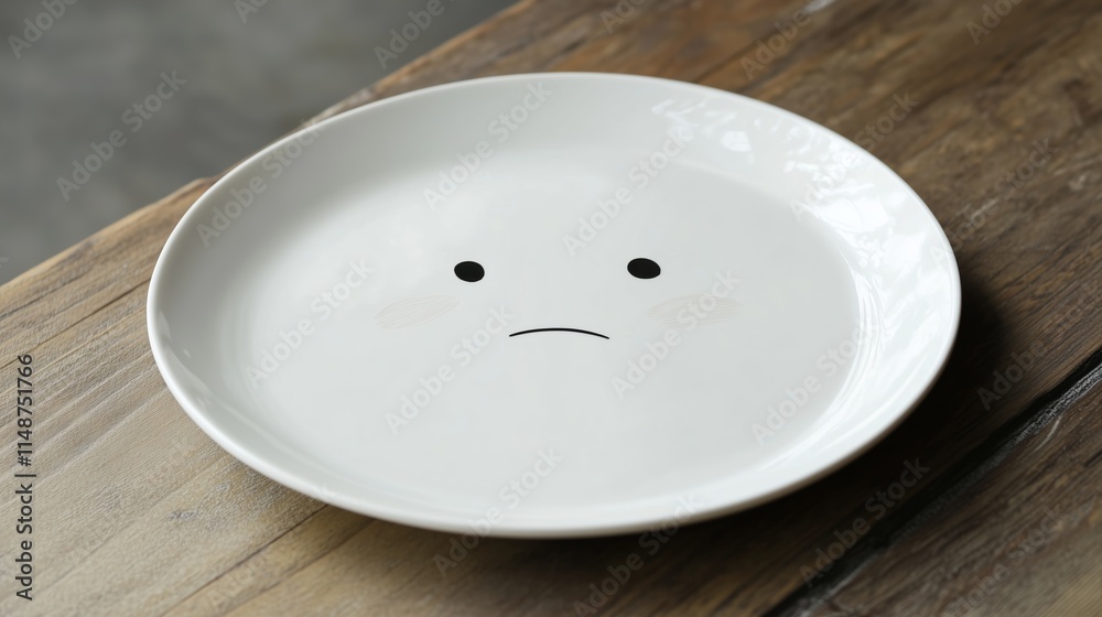 Photo of a face drawn on an empty plate with copy space. Photo of a face drawn on an empty plate with copy space.