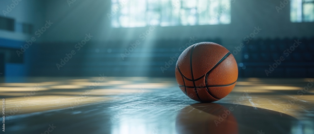 Basketball on Court: A Moment of Calm Before the Game Basketball on Court: A Moment of Calm Before the Game