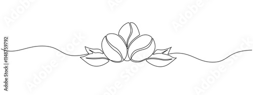Continuous single line coffee bean pattern. Whole healthy organic coffee bean, cafe concept, for restaurant menu. Vector editable illustration