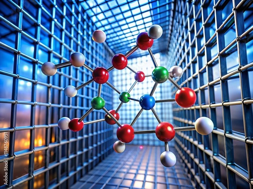 Biodegradable Plastic Precursor: Beta-Hydroxybutyric Acid Molecular Structure in Architectural Cage photo