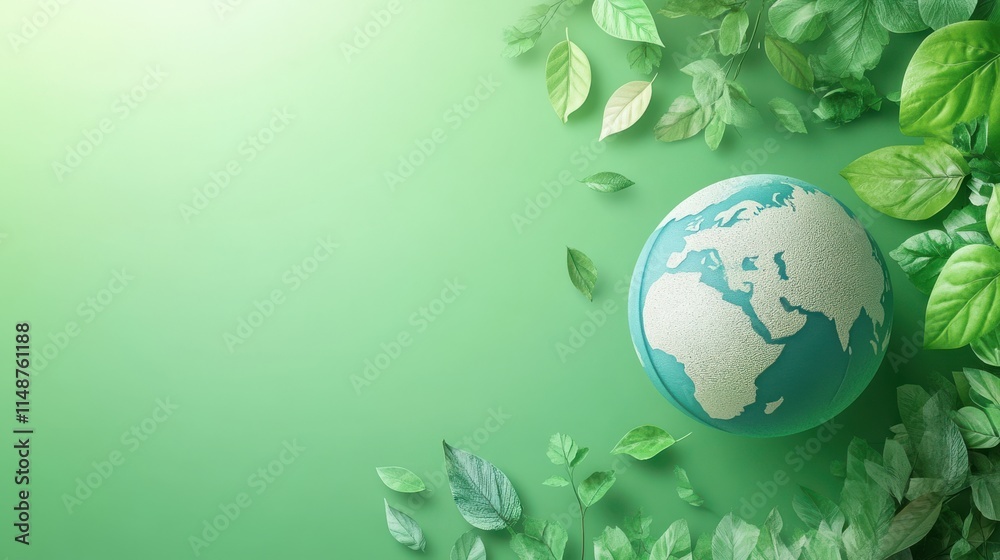Green background with leaves and a globe symbolizing environmental protection Green background with leaves and a globe symbolizing environmental protection