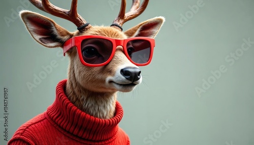 Quirky deer in a red sweater and oversized sunglasses in vibrant 3D illustration