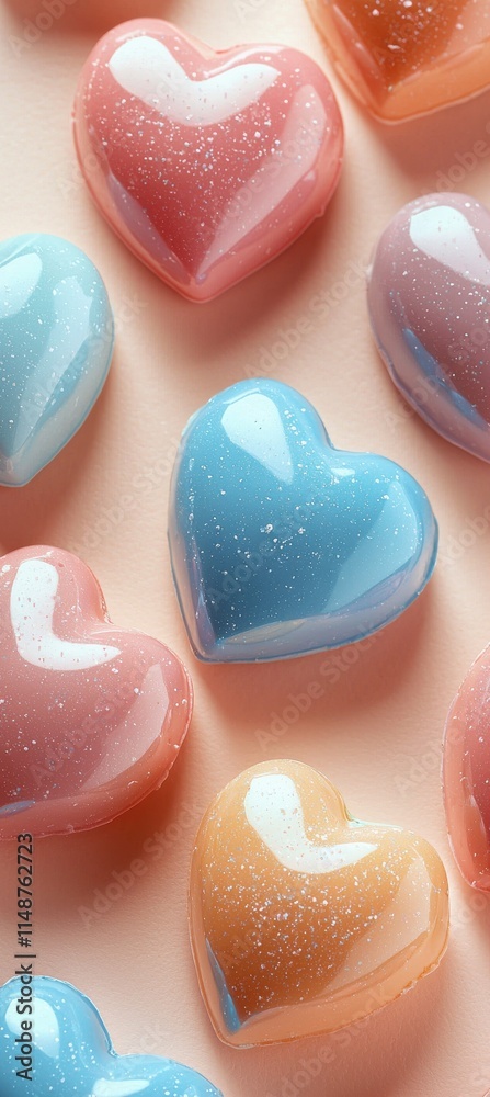 Obraz premium Colorful heart-shaped candies on a soft pastel background