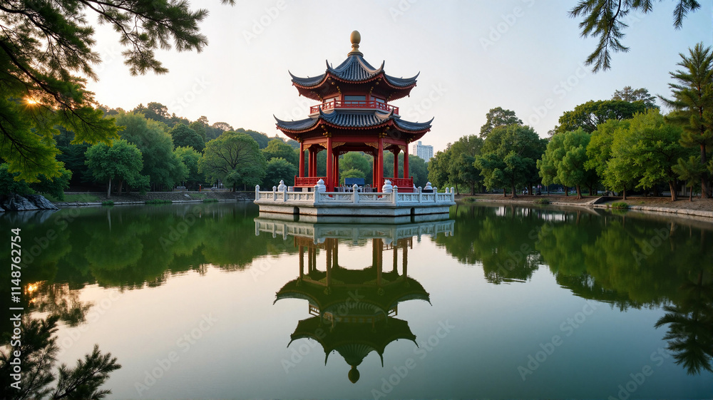 Pagoda reflecting on a tranquil pond Pagoda reflecting on a tranquil pond