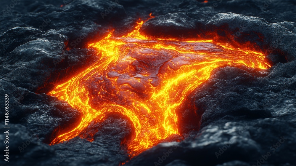Molten Lava Flowing Through Cracks in Volcanic Rock Molten Lava Flowing Through Cracks in Volcanic Rock