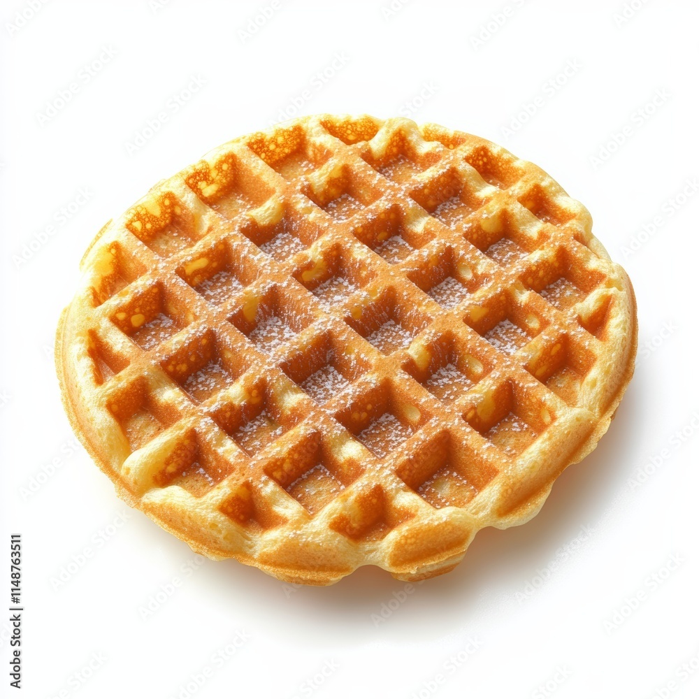 A crispy gluten-free waffle with almond flour texture rendered realistically on a white background A crispy gluten-free waffle with almond flour texture rendered realistically on a white background