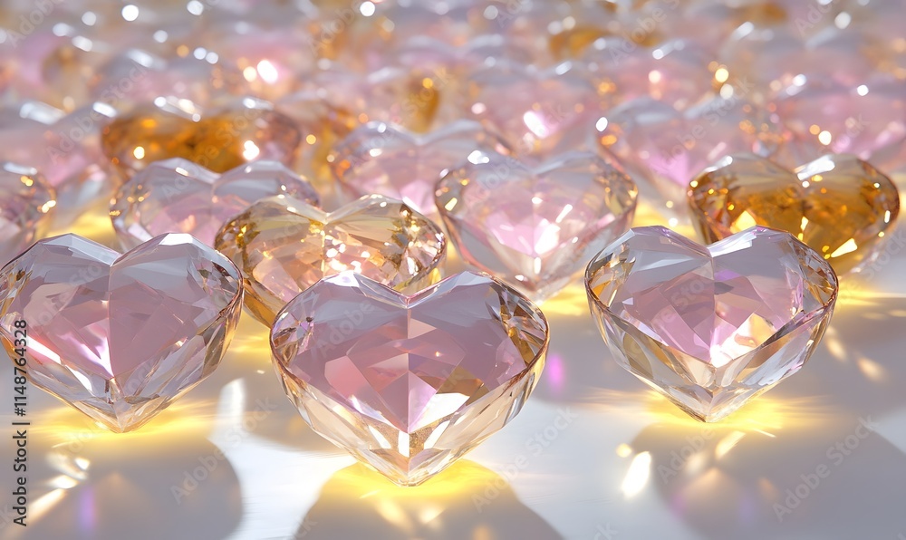 Shiny, crystal heart shapes in light pink and gold color. Shiny, crystal heart shapes in light pink and gold color.