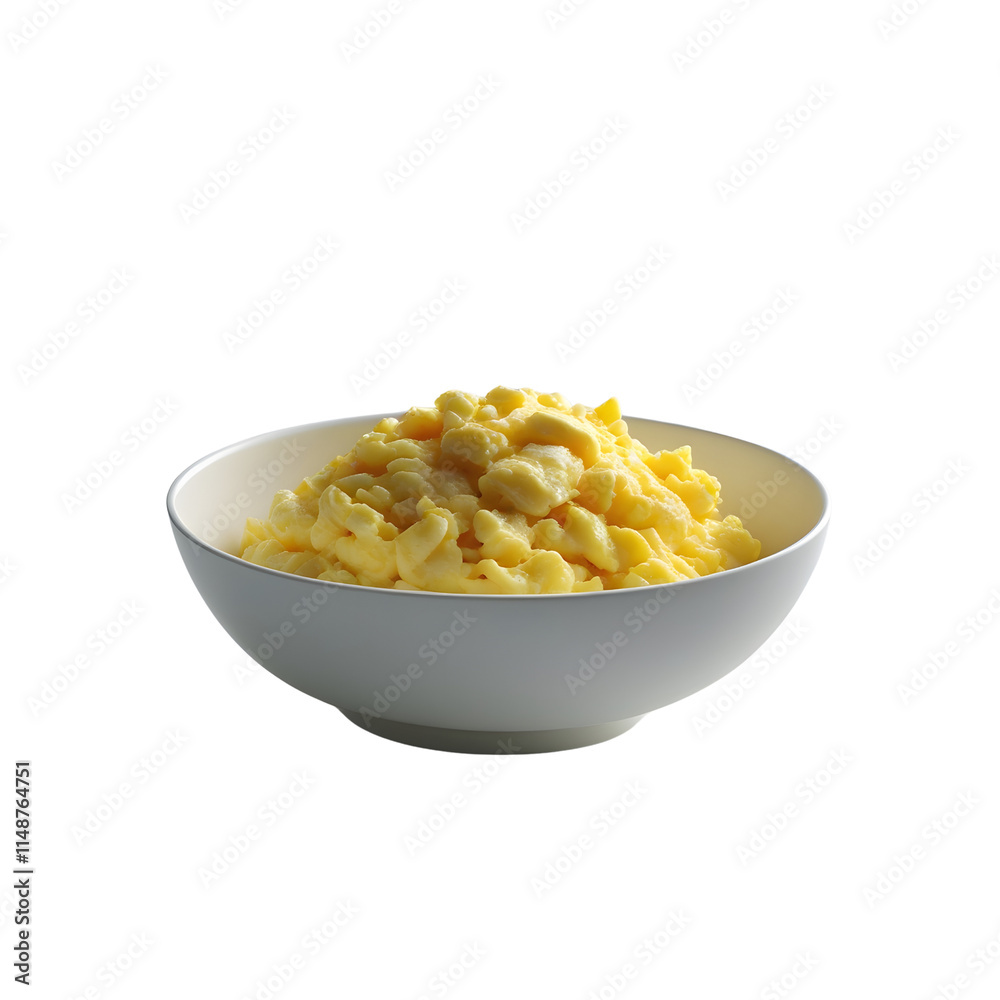 Scrambled eggs in a bowl on an isolated transparent background Scrambled eggs in a bowl on an isolated transparent background