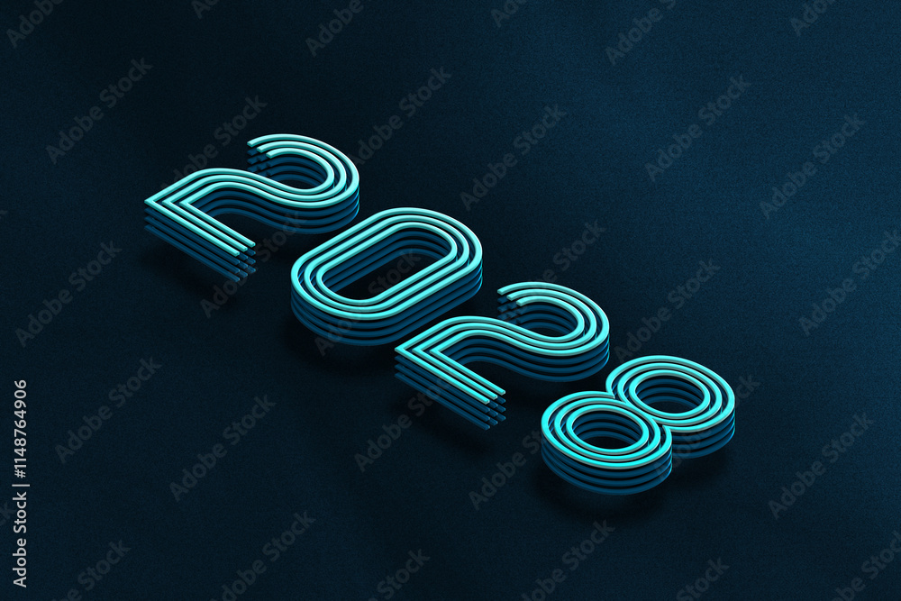 Blue Isometric layer 3d text effect of number 2028 on blue background. Blue Isometric layer 3d text effect of number 2028 on blue background.
