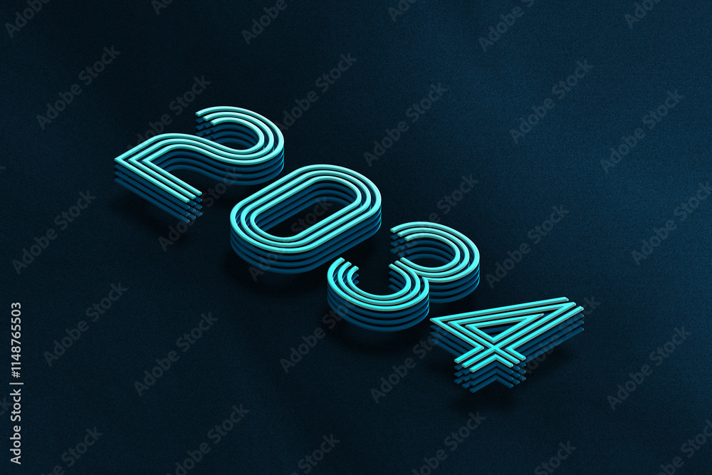 Blue Isometric layer 3d text effect of number 2034 on blue background. Blue Isometric layer 3d text effect of number 2034 on blue background.
