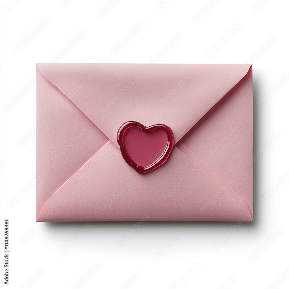 A romantic pink envelope sealed with a heart-shaped wax seal on a white background, perfect for love notes, invitations, or Valentine's Day. A romantic pink envelope sealed with a heart-shaped wax seal on a white background, perfect for love notes, invitations, or Valentine's Day.