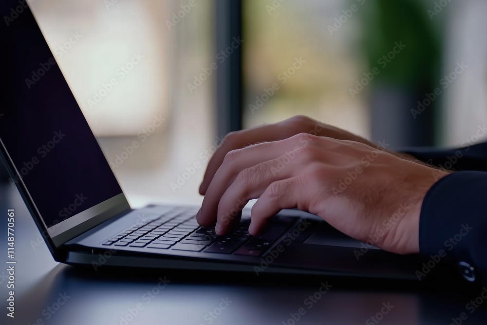 A close-up of hands typing on a laptop keyboard in an office environment, representing work or productivity. A close-up of hands typing on a laptop keyboard in an office environment, representing work or productivity.