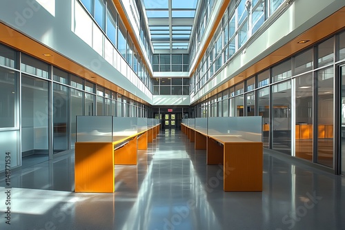 Wallpaper Mural Modern Building Interior With Orange Desks And Glass Walls Torontodigital.ca