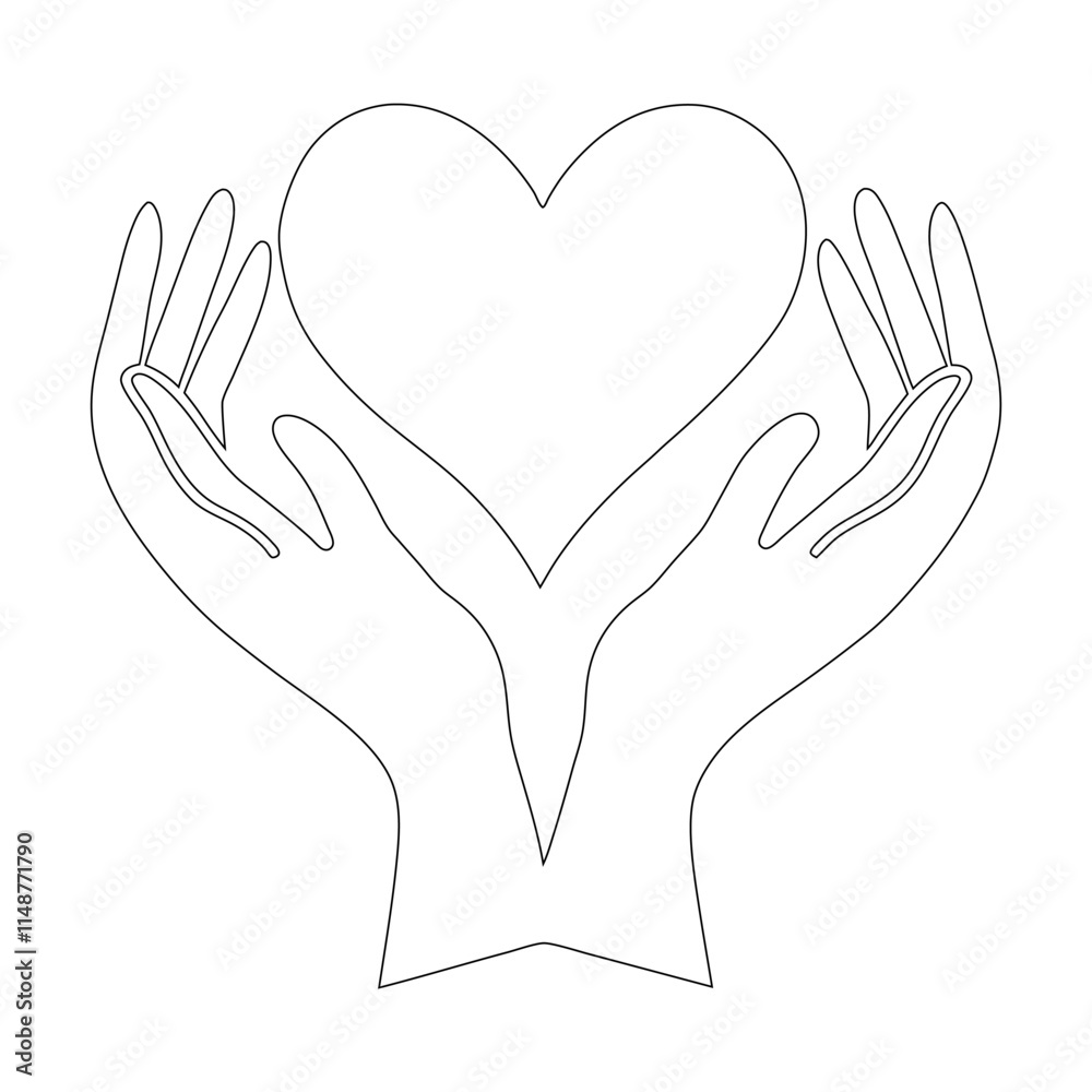 Continuous One Line Drawing of Two Hands Holding a Heart - Minimalist Vector Illustration Continuous One Line Drawing of Two Hands Holding a Heart - Minimalist Vector Illustration