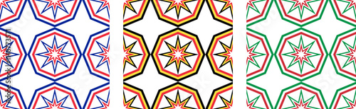 star pattern set of french, belgian and italian flags for decoration. octagon background. vector illustration