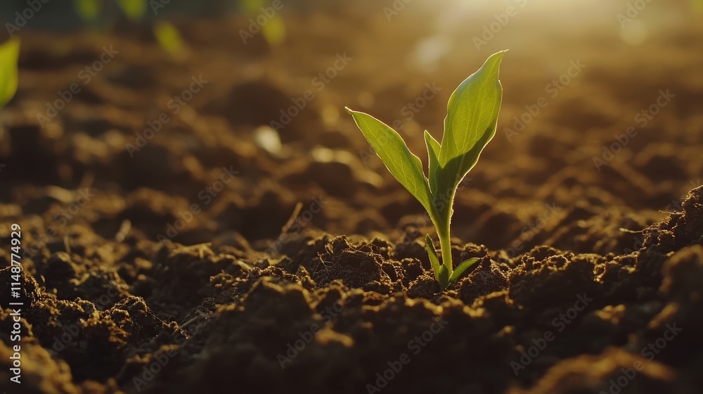 The seedling are growing from the rich soil to the morning sunlight that is shining, ecology concept. The seedling are growing from the rich soil to the morning sunlight that is shining, ecology concept.