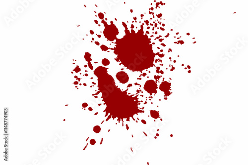 Blood splatter, crimson droplets, white background, high contrast, messy, violent, forensic evidence, crime scene, abstract pattern, red ink, dramatic, stark, ominous, horror aesthetic, macabre art, g