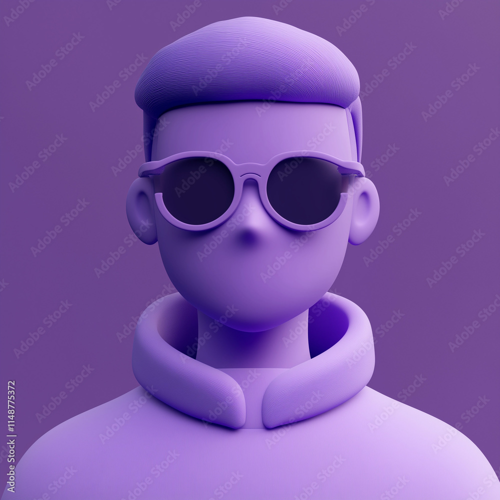 3D minimalistic purple avatar icon character on purple background 3D minimalistic purple avatar icon character on purple background