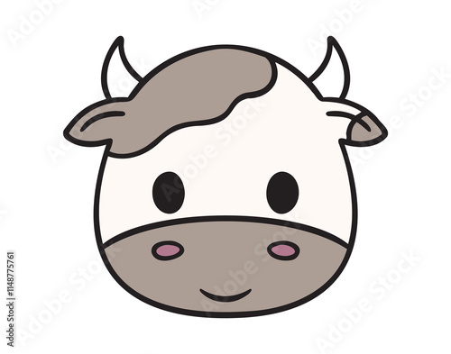 Cute cow face cartoon colored character doodle hand drawn icon. drawing cute cow face cartoon clipart symbol