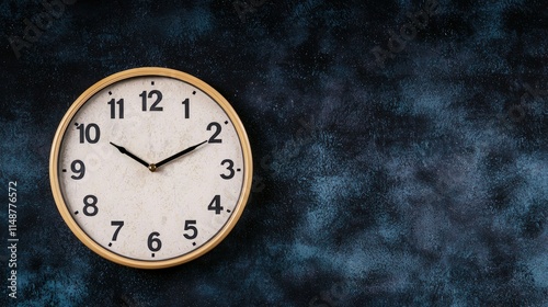 Wallpaper Mural Round wall clock with wooden frame on dark blue textured background. Torontodigital.ca