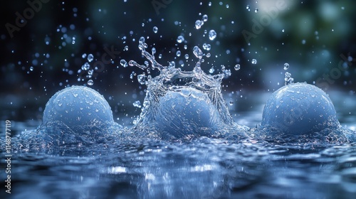 Three spheres splashing in water. photo