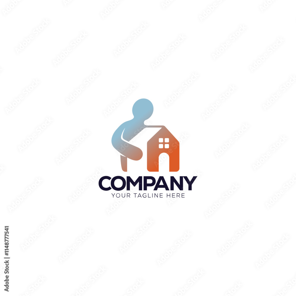 Logo design of a person holding a house. Logo design of a person holding a house.