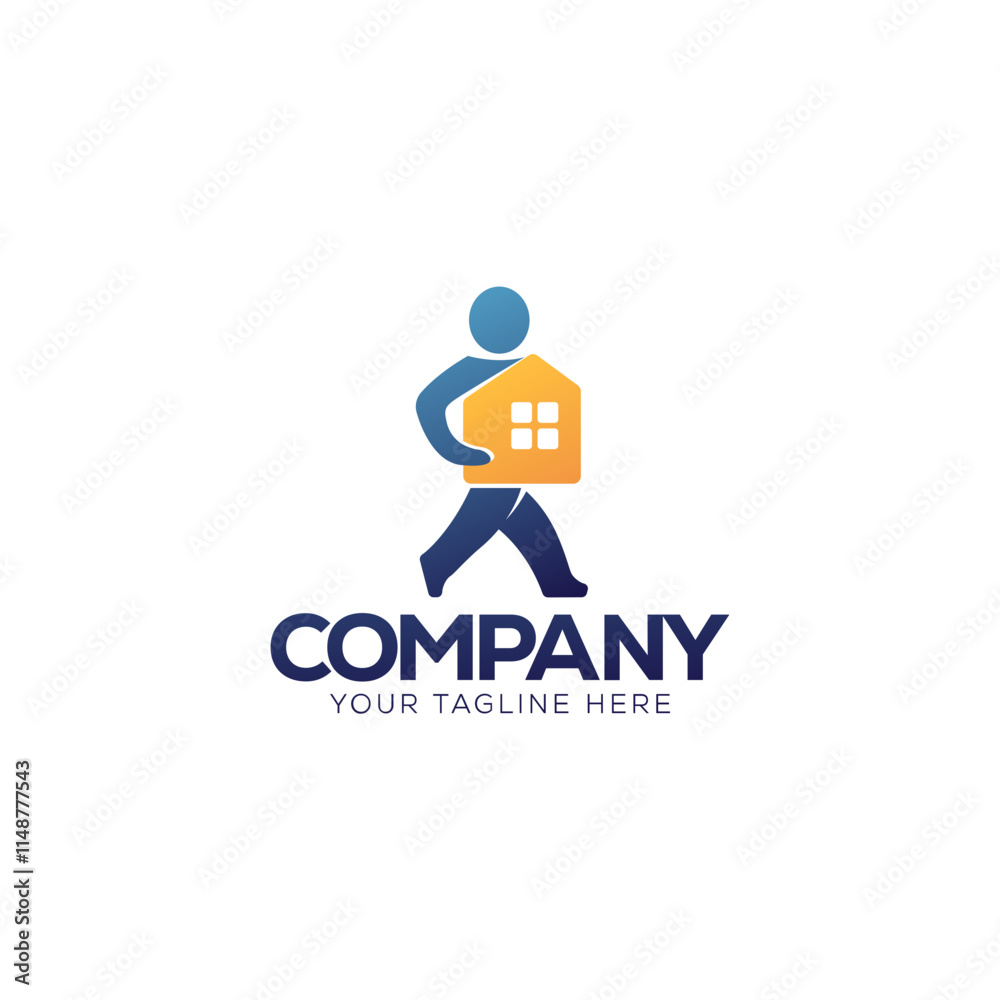 Logo design of a person holding a house. Logo design of a person holding a house.