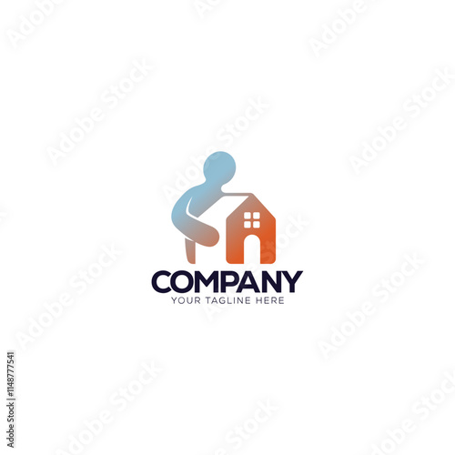 Logo design of a person holding a house. 