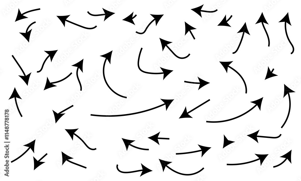 Hand drawn arrows collection Set simple flat arrows isolated on white background. Arrow mark icons and arrow paint. Stock vector Hand drawn arrows collection Set simple flat arrows isolated on white background. Arrow mark icons and arrow paint. Stock vector