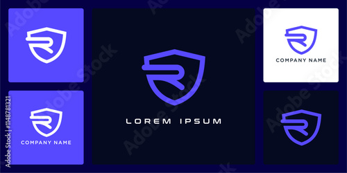 Unique shield with letters R logo design and icon