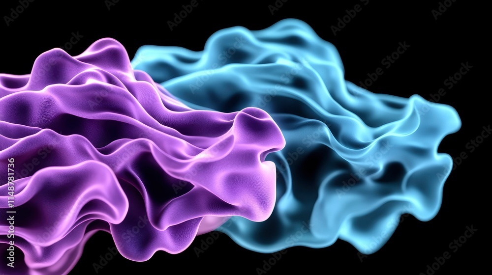 Fototapeta premium Abstract Purple and Blue Liquid Wave Forms on Black Background