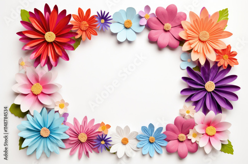 Wallpaper Mural paper flowers in a colorful arrangement forming a decorative frame on a white background. A lively, cheerful design for creative projects or festive occasions Torontodigital.ca