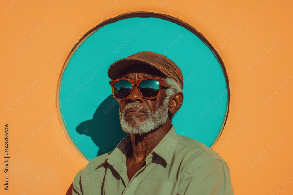Stylish senior man posing in front of a colorful background Stylish senior man posing in front of a colorful background