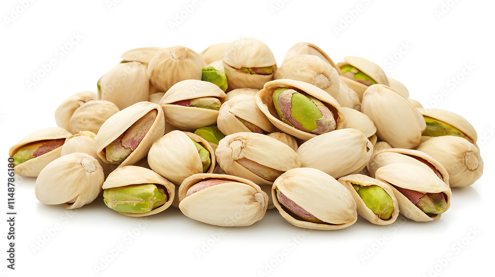 Pistachio Nuts Scattered Across a Minimalist White Surface Pistachio Nuts Scattered Across a Minimalist White Surface