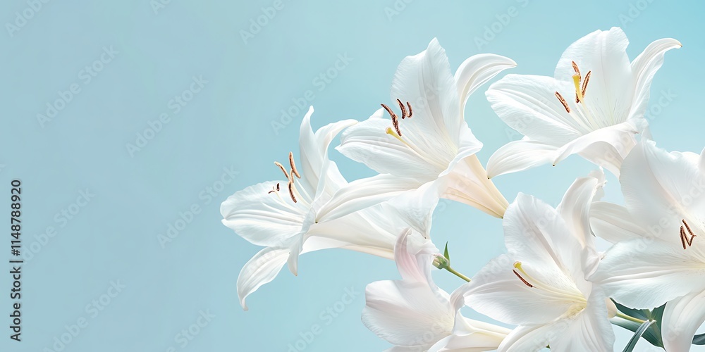 Fototapeta premium Elegant White Lilies Against A Light Blue Background