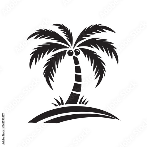 Silhouette of a palm tree on a tropical island.