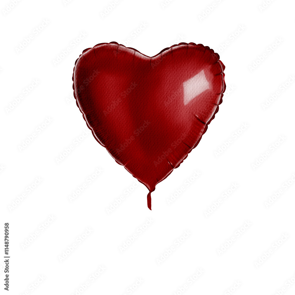 Watercolor illustration of red balloon like a heart Watercolor illustration of red balloon like a heart