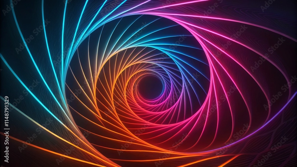 Abstract 3D Spirals of Molten Neon Light Merging in Vivid Colors Abstract 3D Spirals of Molten Neon Light Merging in Vivid Colors