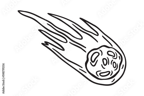 asteroid or meteorite falling doodle hand drawn icon. Outline drawing asteroid or meteorite falling line clipart symbol